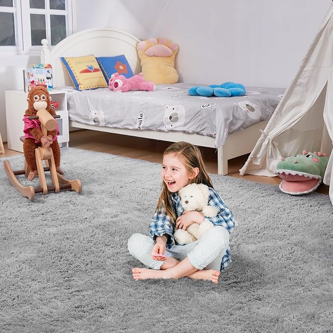 Ultra Soft Rug for Living Room, 8X10 Light Grey Fluffy Shag Area Rug for Bedroom - Image 2
