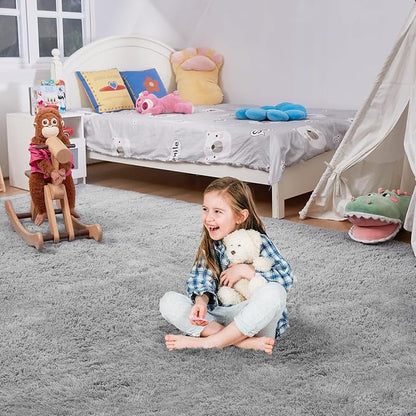 Ultra Soft Rug for Living Room, 8X10 Light Grey Fluffy Shag Area Rug for Bedroom - Image 2