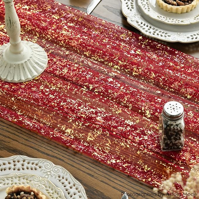 Artoid Mode 6PCS Red Gold Gauze Table Runner 120 Inch 10FT, Glitter Metallic - Image 6