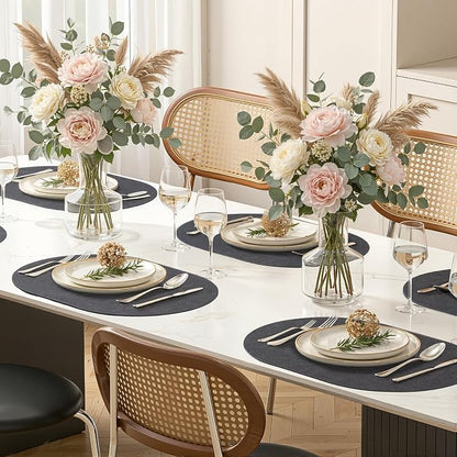 Placemats Set of 4, 11.8 x 17 Inch, Dark Grey | Heat Resistant Oval Faux - Image 9
