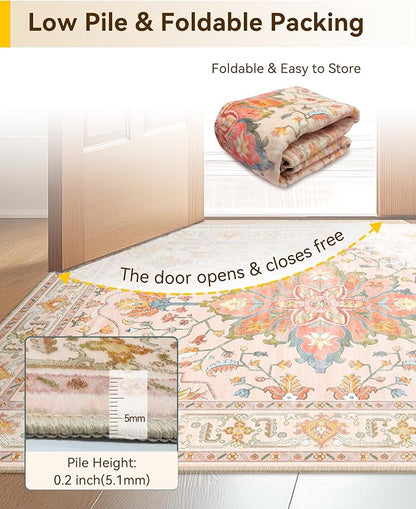 RELEANY Area Rugs Square 4ft Washable Non-Slip, Floral Vintage Distress - Image 4
