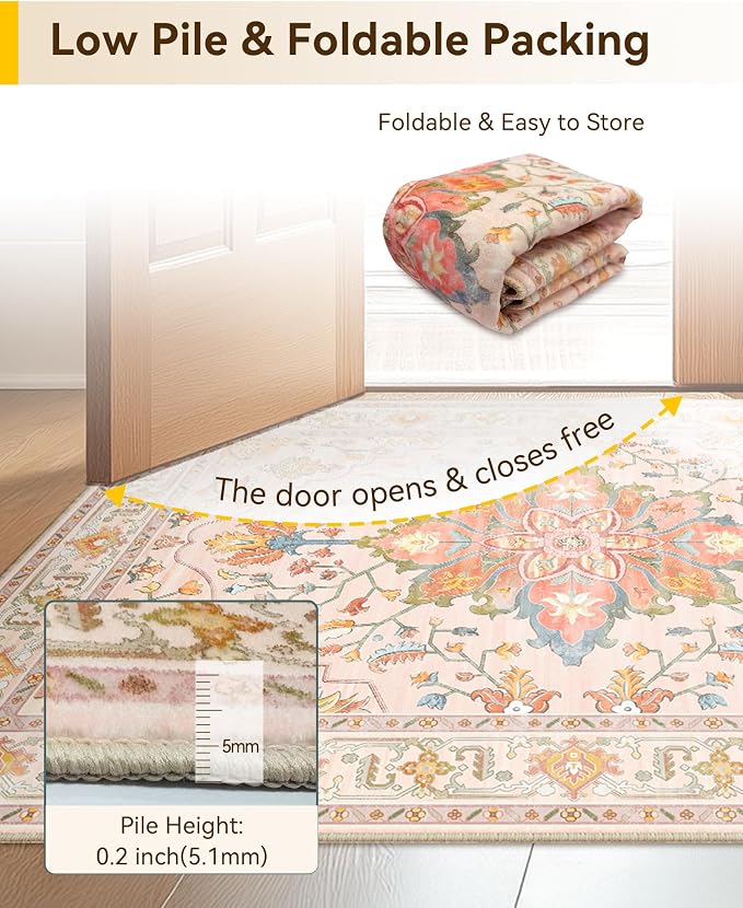 RELEANY Area Rugs Square 10ft Washable Non-Slip, Floral Vintage Distress - Image 7
