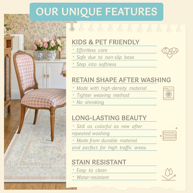 Washable Blue and Pink Rug 5x7 - Image 7