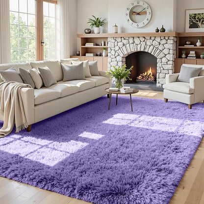 5x7 Area Rugs for Living Room Rug: Soft Fluffy Shag Purple Rugs for Bedroom by CarpetAddColortoYourLife