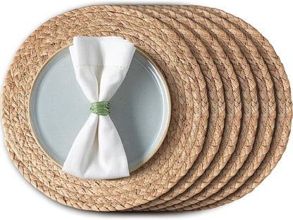 Aofmee 13.8 inch Round Woven Placemats Set of 6, Boho Rattan Place Mats by Aofmee