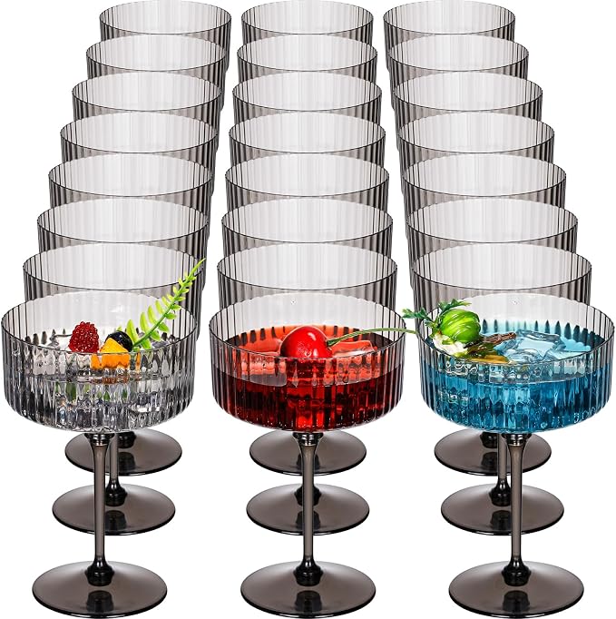 Jingmore 24 Pcs Ribbed Martini Glasses 10 oz Disposable Plastic Vintage Ribbed by Jingmore