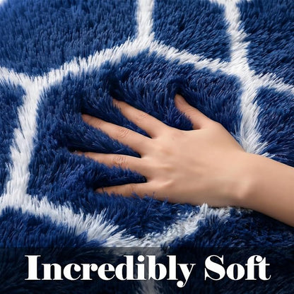 ONASAR Area Rugs for Bedroom Living Room, 4x6 Fluffy Navy Blue and White Throw - Image 2