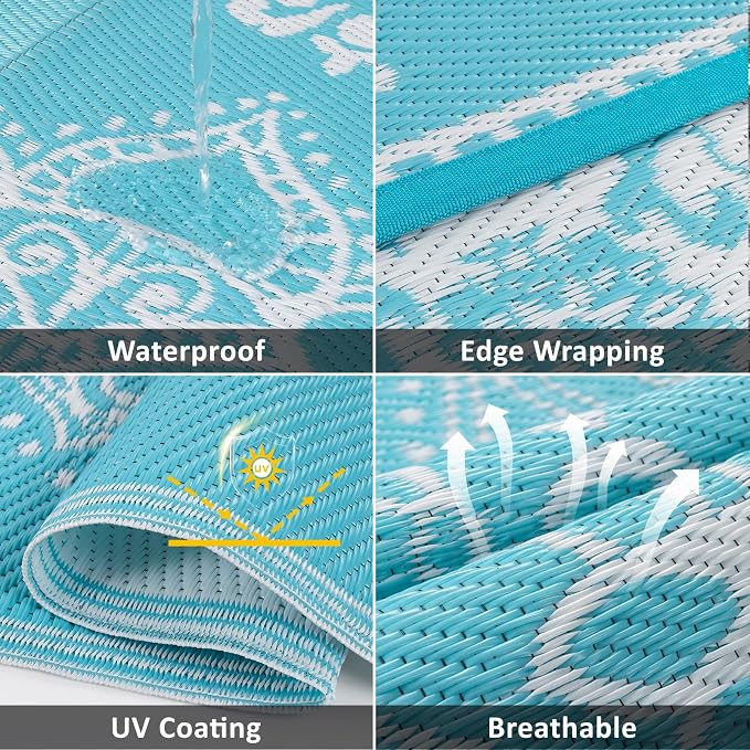 Pauwer Waterproof Outdoor Rug 6x9, Reversible Plastic Straw Patio Camping Rug - Image 3