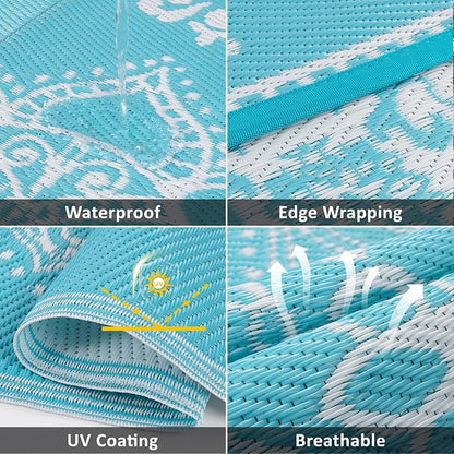 Pauwer Waterproof Outdoor Rug 6x9, Reversible Plastic Straw Patio Camping Rug - Image 3