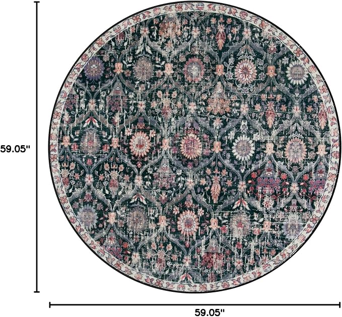 Lahome Moroccan Trellis Washable Round Area Rug, Round Rug 5ft Soft Non-Slip - Image 2