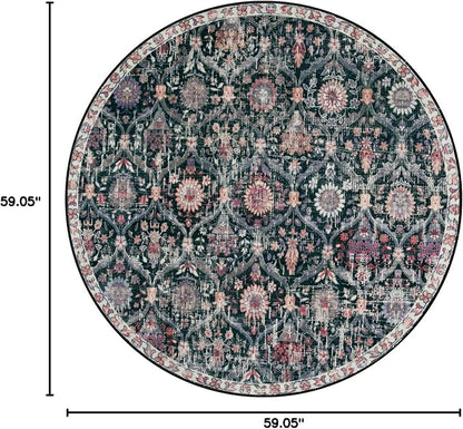Lahome Moroccan Trellis Washable Round Area Rug, Round Rug 5ft Soft Non-Slip - Image 2