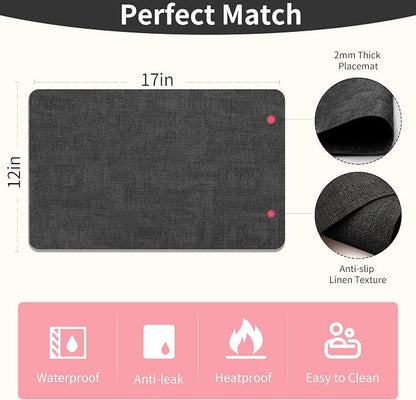 Maxpearl Faux Leather Placemats Set of 6, Dark Grey | Waterproof - Image 6