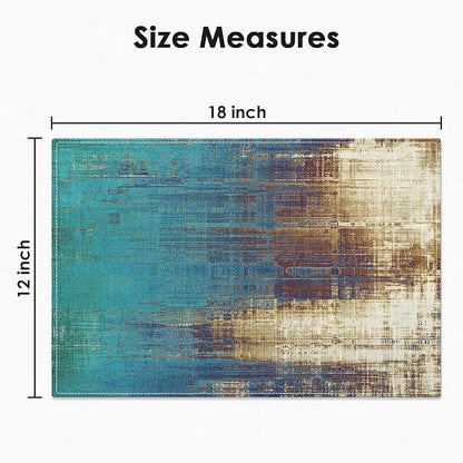 Emvency Farmhouse Placemats Set of 4, 12x18 Inch, Teal and Light Brown | - Image 2