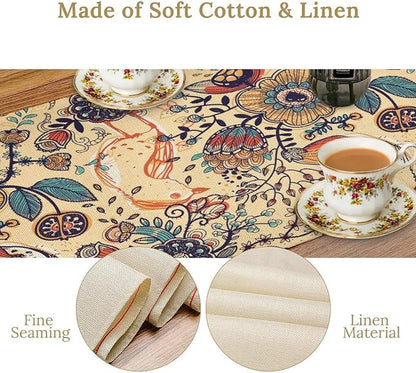 Vintage Paisley Table Runner, Boho Beige Paisley Flower Leaves Print Table - Image 5