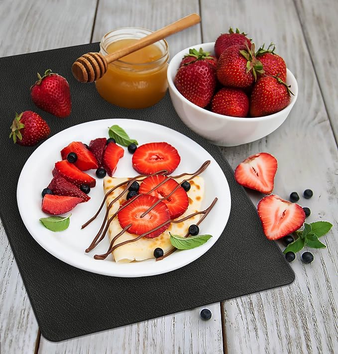 Vinjiasin Placemats Set of 4 Black Leather Place Mats Waterproof Wipeable Heat - Image 3