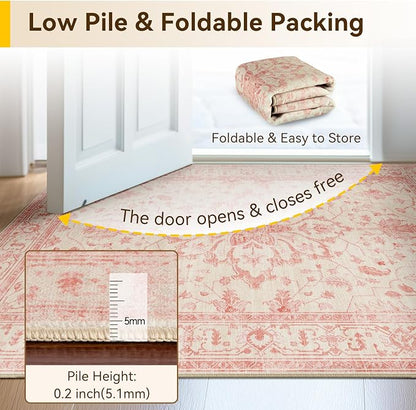 RELEANY Area Rugs Runner 2'x10' Washable Non-Slip, Floral Vintage Distress - Image 4