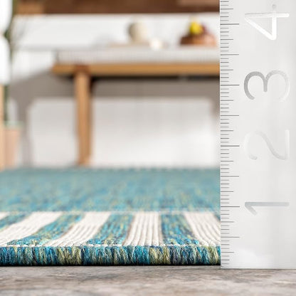 Nuloom Asha Teal/Ivory, Striped Border, Soft and Cozy, High Traffic, Easy Clean - Image 2
