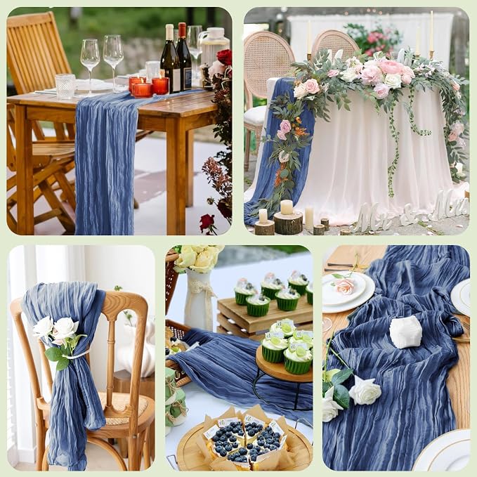 Cheesecloth Table Runner Blue 10FT Boho Gauze Runner, 3 Pack | 120 Inch Cheese - Image 7