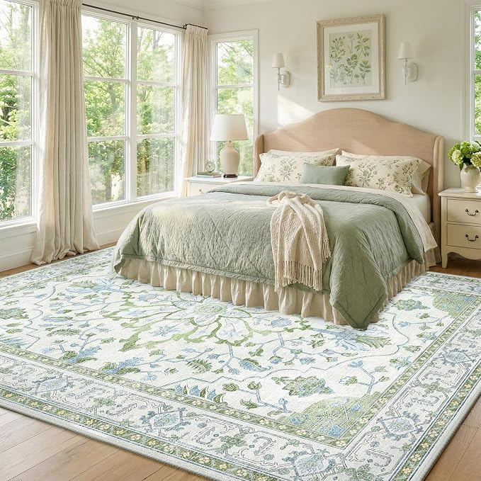 RELEANY Area Rugs 8'x10' Washable Non-Slip, Floral Vintage Distress Medallion - Image 2