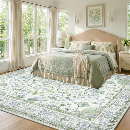 RELEANY Area Rugs 7'x9' Washable Non-Slip, Floral Vintage Distress Medallion - Image 2