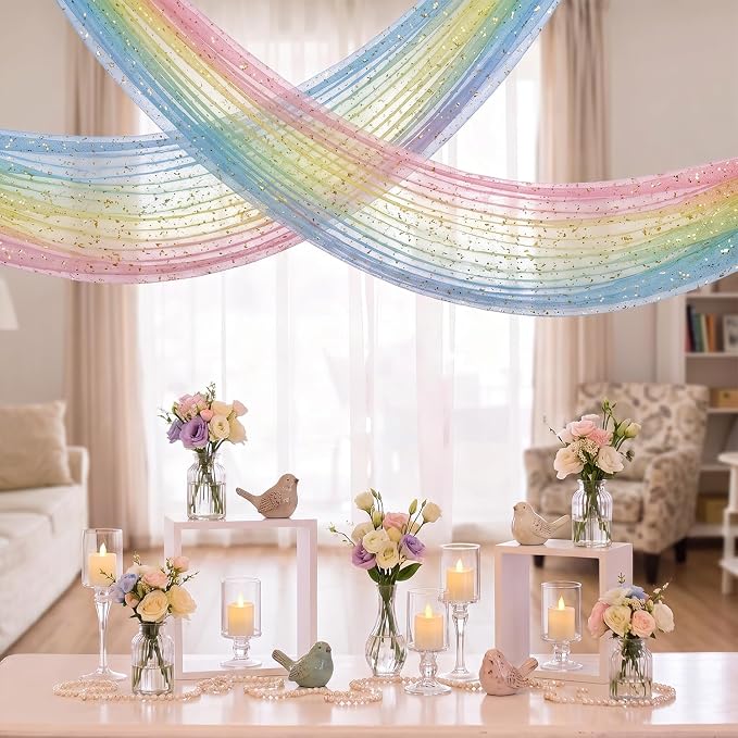 Artoid Mode 6-Pack Gold Gauze Table Runner 120 Inch 10FT, Rainbow Glitter - Image 6