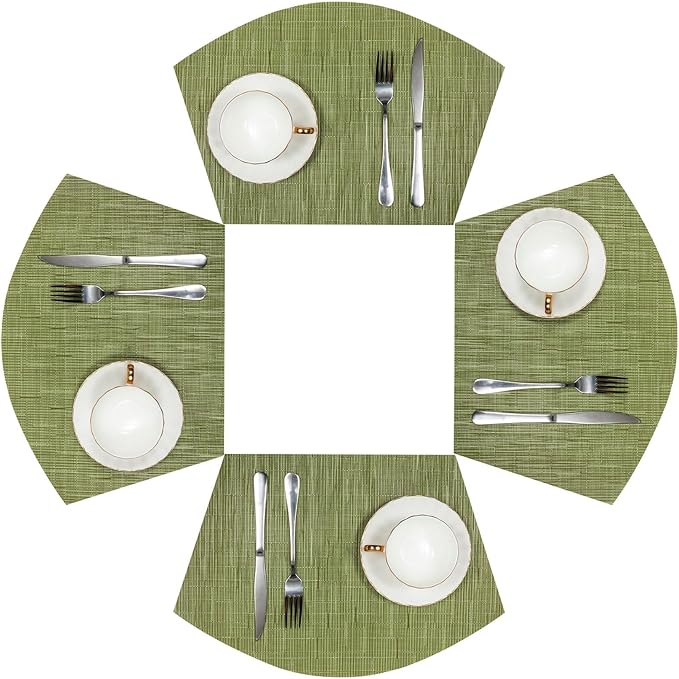 SHACOS PVC Woven Vinyl Wedge Placemats Set of 4 Round Table Placemats Wipe by SHACOS