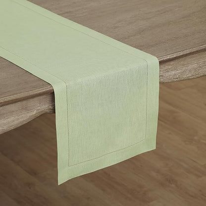 Solino Home 100% Pure Linen Table Runner Sage Green Hemstitch, 14 x 132 in | - Image 2