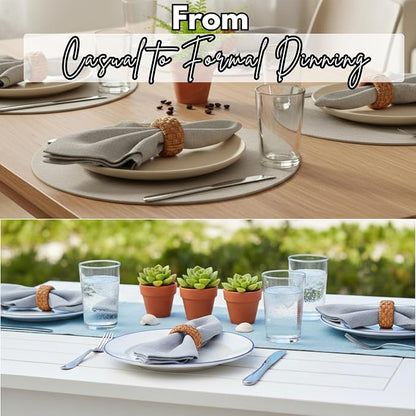 ALPHA Living HOME 6 Pcs Boho Rattan Woven Napkin Rings, Farmhouse Water - Image 5