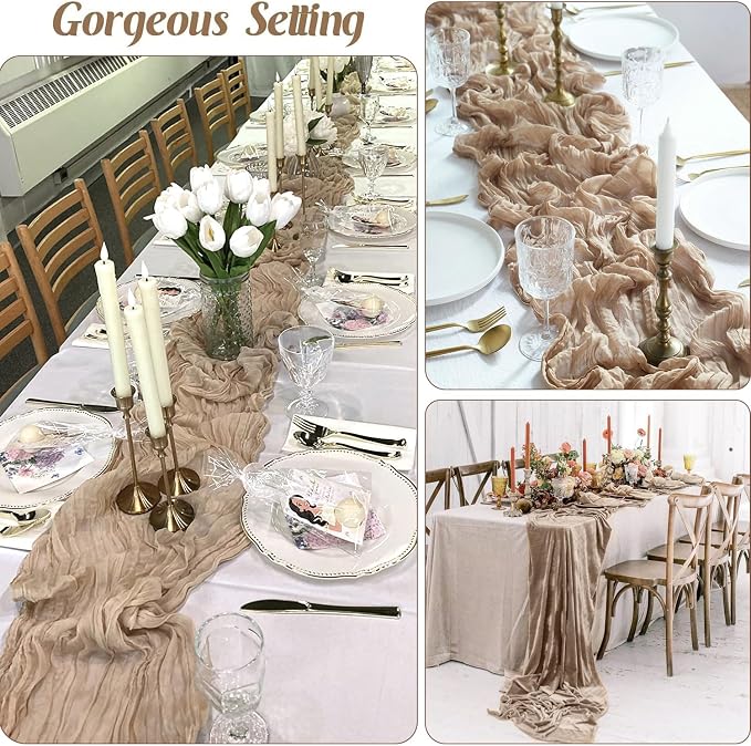 3 Pack Nude Cheesecloth Table Runner, 10ft Light Brown Runner - Image 5