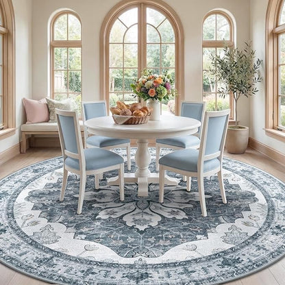 RELEANY Area Rugs Round 10ft Washable Non-Slip, Floral Vintage Distress by RELEANY