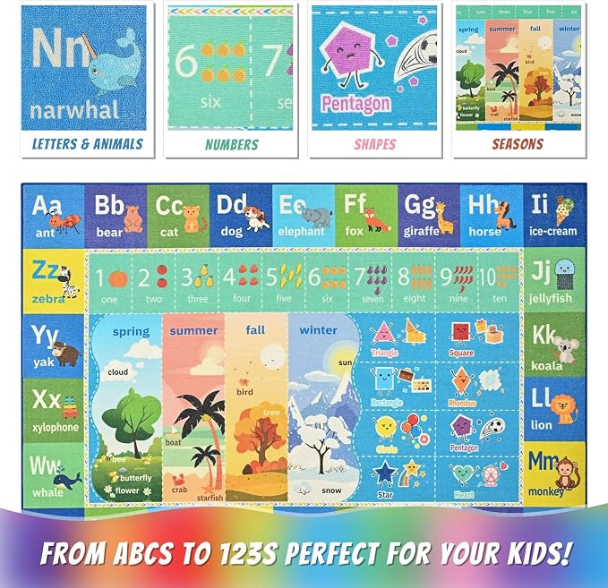 Macgace ABC Kids Rug for Playroom, 4x6 Washable Classroom Area Rugs, Toddler - Image 8