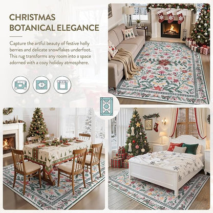 Wonnitar Christmas Rug for Living Room, Christmas Home Decor 8x10 Washable Rug - Image 3