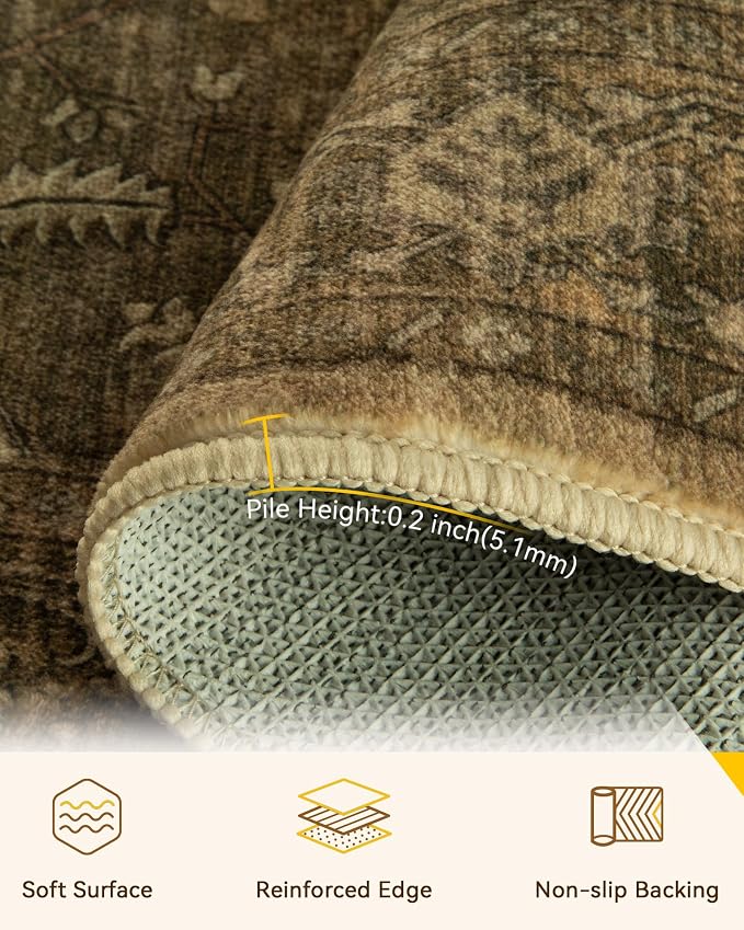 RELEANY Area Rugs Runner 2'x8' Washable Non-Slip, Floral Vintage Distress - Image 2