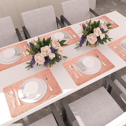Maxpearl Faux Leather Placemats Set of 6, Peachy Pink | Waterproof - Image 2