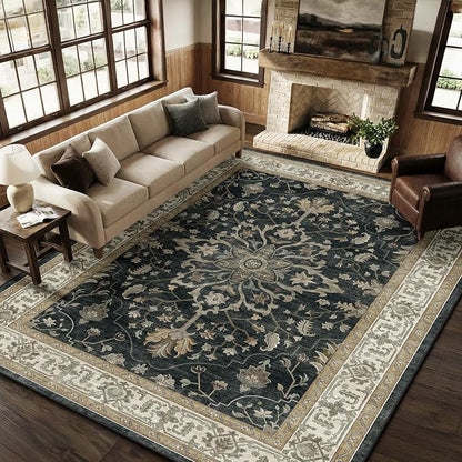 RELEANY Area Rugs 8'x10' Washable Non-Slip, Floral Vintage Distress Medallion by RELEANY