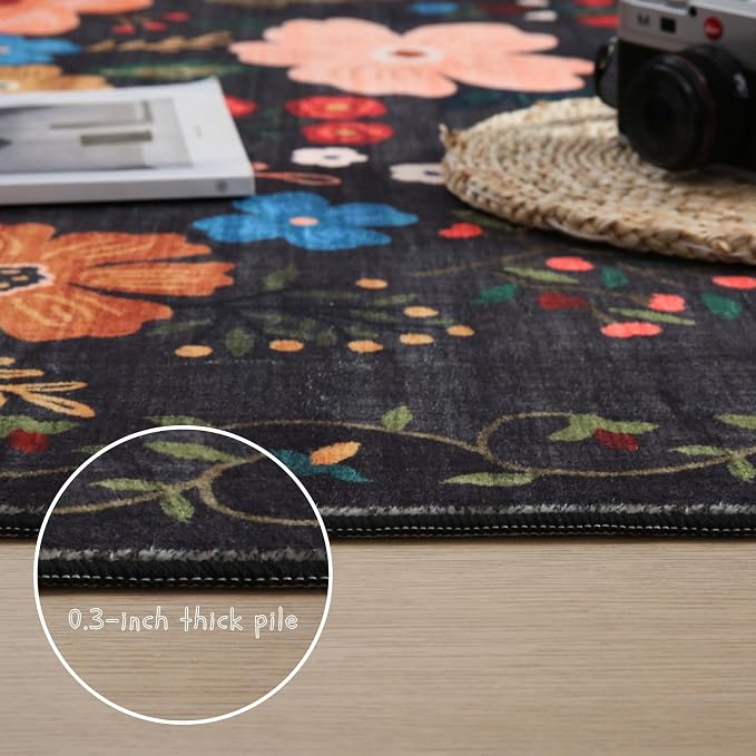 Rugcomf Round Rug 6ft Washable Circle Rug Non Slip Low Pile Boho Floral Small - Image 4