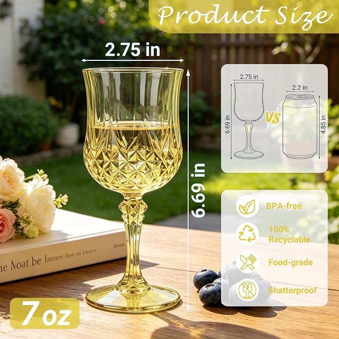 48Pack Plastic Wine Glasses, 7oz Vintage Goblets - Image 2