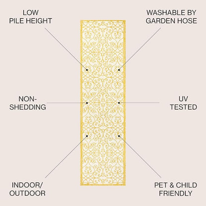 JONATHAN Y Vintage Filigree Indoor Outdoor Runner Rug 2X8 Cream/Yellow - Image 2