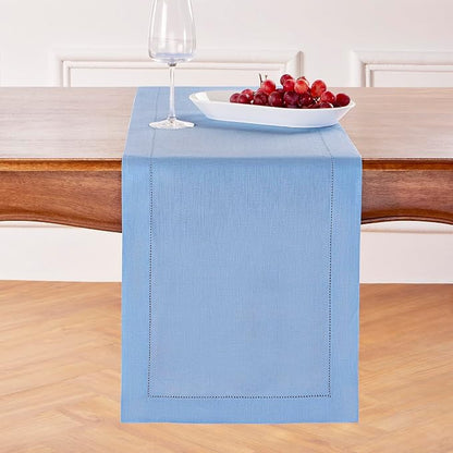 Solino Home 100% Pure Linen Table Runner Cornflower Blue Woven, 14 x 132 in | by SolinoHome