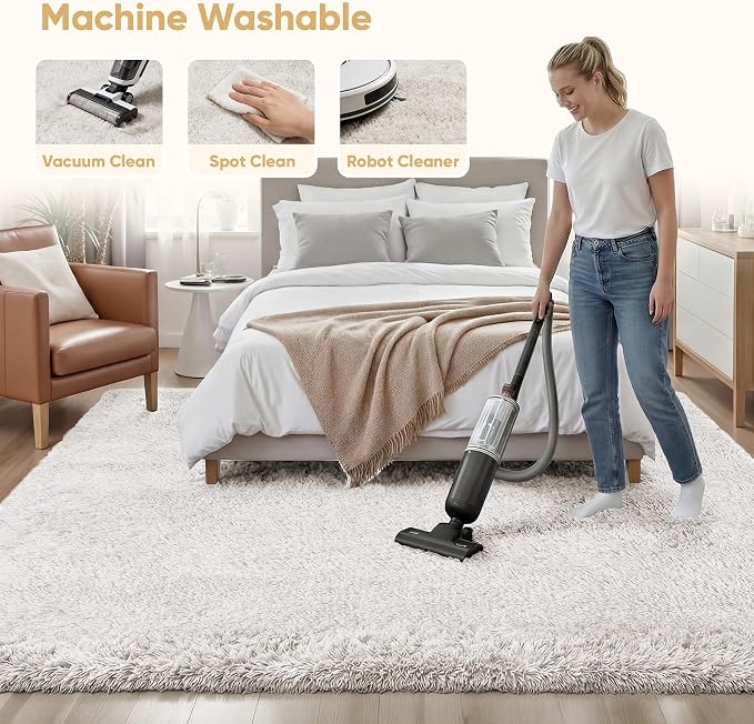 Area Rug for Living Room Bedroom: 4x6 White Soft Fluffy Shag Upgrade Non-Slip - Image 8