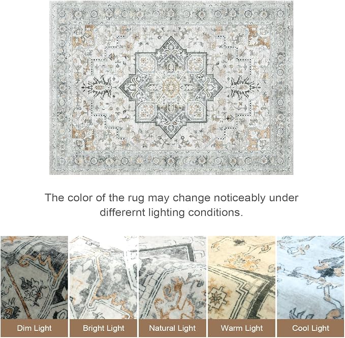 Lofus 5x7 Washable Rugs Non-Slip, Vintage Floral Area Rug - Image 7