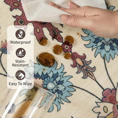 Rugxara Pink Rug for Living Room Bedroom, Floral 6x9 Washable Rug, Vintage Boho - Image 9