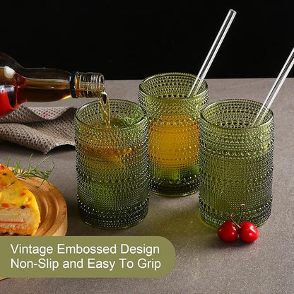 ZMOWIPDL Drinking Glasses Set of 6, 15 oz Green Hobnail Glass Cups | Vintage - Image 7