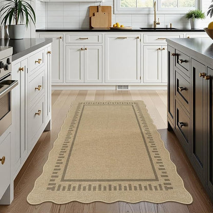 LIVEBOX Scalloped Washable 3x5 Outdoor Rug, Easy Jute Tan Rugs - Image 2