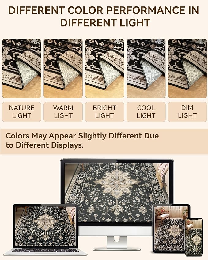 RELEANY Area Rugs Runner 2'x6' Washable Non-Slip, Floral Vintage Distress - Image 8