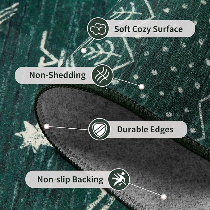 SERISSA 4x6 Area Rugs for Living Room, Washable Non-Slip Dark Green Boho Rug - Image 4