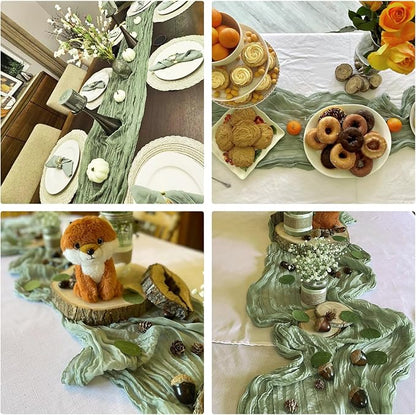 10 Pack Sage Green Cheesecloth Table Runner 10FT Boho Gauze Fabric Table Runner - Image 7