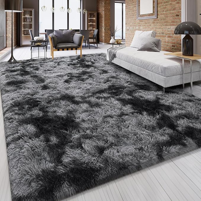 FlyDOIT Large Area Rugs for Living Room, 4x6 Feet Tie-Dyed Black and Grey - Image 8