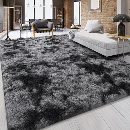 FlyDOIT Large Area Rugs for Living Room, 4x6 Feet Tie-Dyed Black and Grey - Image 8