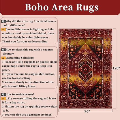 SERISSA Washable Rugs 8x10 Area Rugs, Large Non-Slip Boho Living Room Rug - Image 2